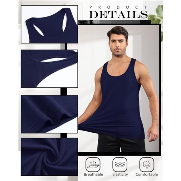 3 Pack Men's Big and Tall U Neck Tank Tops M-5XL Sleeveless - Picture 3 of 6